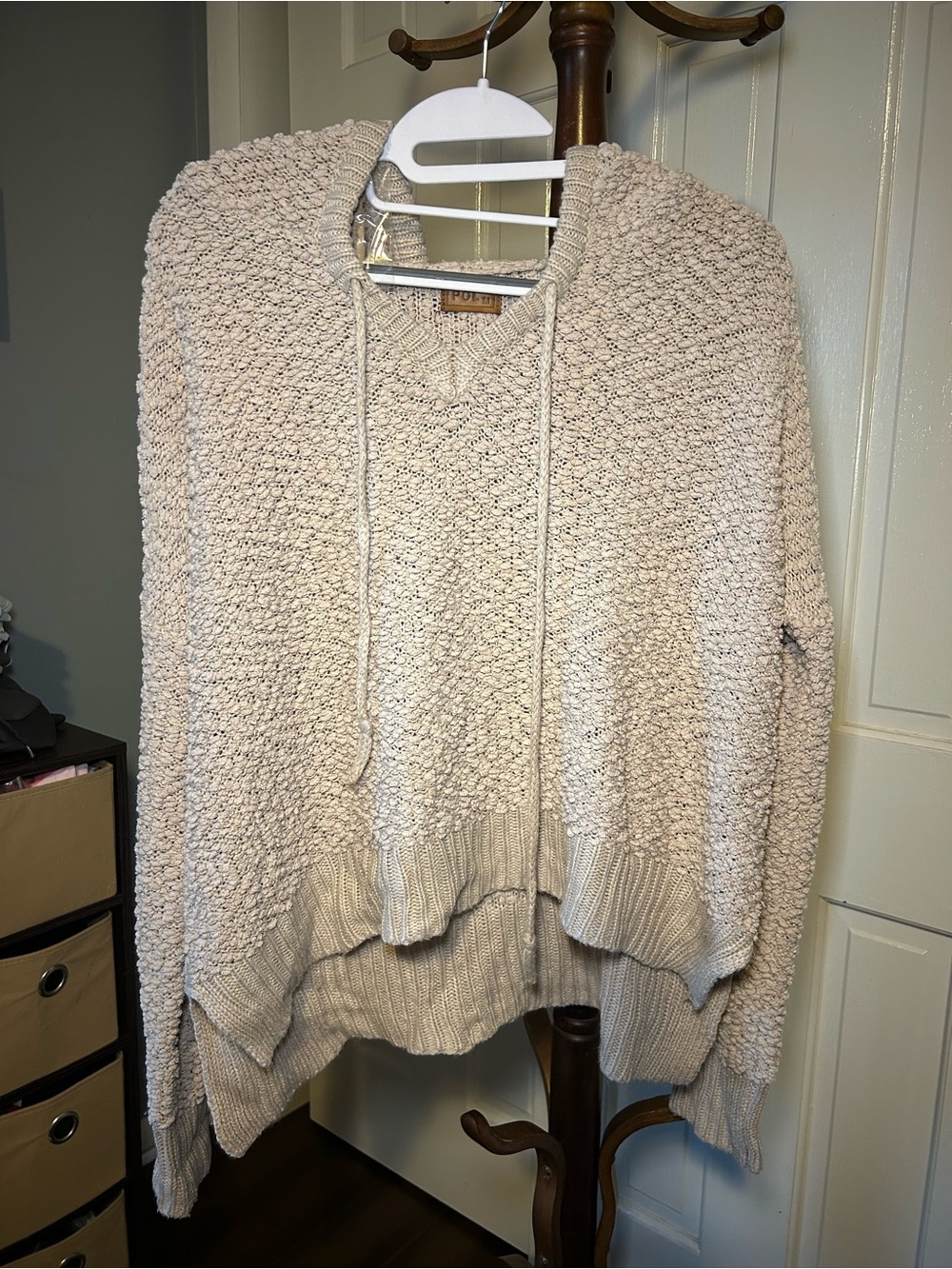 POL Popcorn Knit Hooded Oversized Sweater in Light Beige